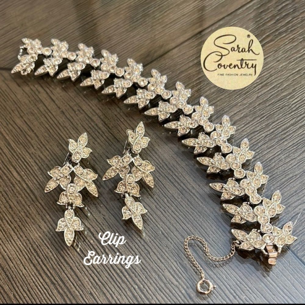 Vintage 1966 Sarah Coventry Worlds Fair Rhinestone Bracelet & Clip Earrings